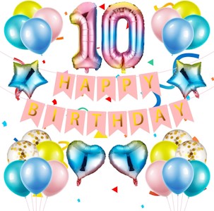 RosewineC Luftballon 10. Geburtstag Rosa, 10 Geburtstags Banner Ballon Kit, Geburtstagsdeko 10 Jahr, Ballon 10. Geburtstag, Happy Birthday Folienballon 10, Ballon 10 Deko zum Geburtstag Mädchen 